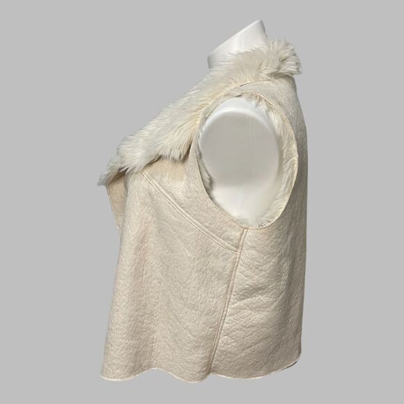 BISOU Bisou Women’s Open Front Faux Suede/Fur Vest-Ivory Size L - Picture 2 of 8